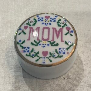 Sold Vintage Floral faux crossstitch MOM Trinket/ pill Box. Perfect gift!